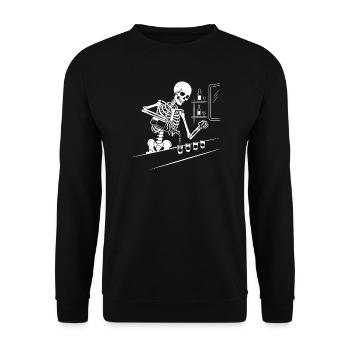 Skeleton Barkeeper Night Shots - Unisex Pullover - Schwarz - Vorne - Alina (178cm) & Michal (187cm)
