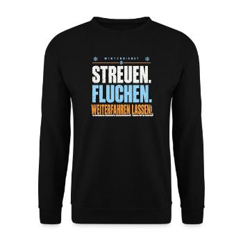 Winterdienst Streuen Fluchen - Unisex Pullover - Schwarz - Vorne - Alina (178cm) & Michal (187cm)