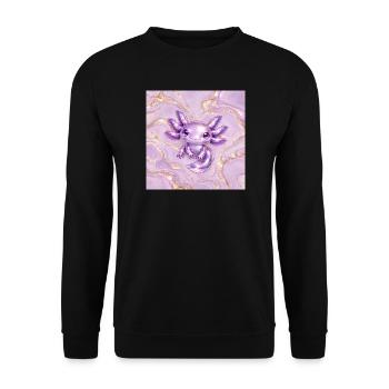 Axolotl Purple Metallic auf Goldmarmor - Unisex Pullover - Schwarz - Vorne - Alina (178cm) & Michal (187cm)