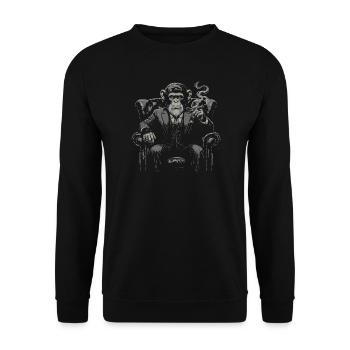 Mafioso Monkey raucht Zigarre - Unisex Pullover - Schwarz - Vorne - Alina (178cm) & Michal (187cm)