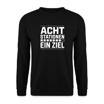 Acht Stationen Ein Ziel Jubiläum Spruch T-Shirt - Unisex Pullover - Schwarz - Vorne - Alina (178cm) & Michal (187cm)
