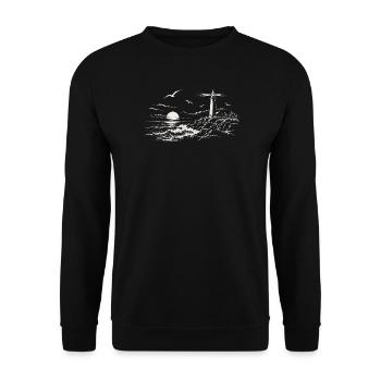 Leuchtturm am Abendmeer - Unisex Pullover - Schwarz - Vorne - Alina (178cm) & Michal (187cm)