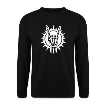 Skeletthand Rock Symbol Strahlen Weiß - Unisex Pullover - Schwarz - Vorne - Alina (178cm) & Michal (187cm)