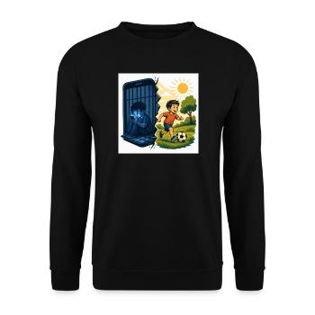 Kontrast der Freiheit: Kinderspiel in der Sonne - Unisex Pullover - Schwarz - Vorne - Alina (178cm) & Michal (187cm)