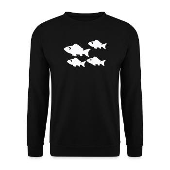 Vier Fischsilhouetten Muster - Unisex Pullover - Schwarz - Vorne - Alina (178cm) & Michal (187cm)