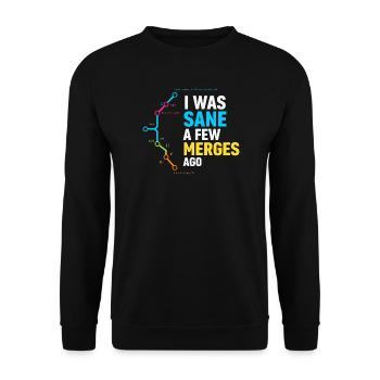 Vor ein paar Merges war ich noch bei Verstand, Programmierer-Humor - Unisex Pullover - Schwarz - Vorne - Alina (178cm) & Michal (187cm)