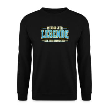 Minigolfer legende seit jeher treffsicher - Unisex Pullover - Schwarz - Vorne - Alina (178cm) & Michal (187cm)