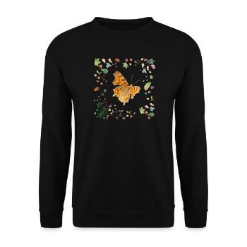 C-Falter mit Herbstlaub - Unisex Pullover - Schwarz - Vorne - Alina (178cm) & Michal (187cm)
