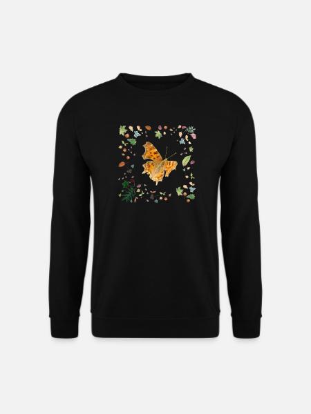 C-Falter mit Herbstlaub - Unisex Pullover - Schwarz