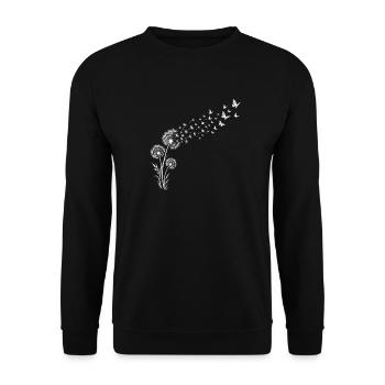 Löwenzahnflug mit Schmetterlingen - Unisex Pullover - Schwarz - Vorne - Alina (178cm) & Michal (187cm)