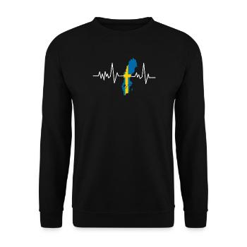 Schweden Herzschlag Flagge - Unisex Pullover - Schwarz - Vorne - Alina (178cm) & Michal (187cm)