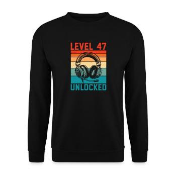 47. Geburtstag Level 47 unlocked - Unisex Pullover - Schwarz - Vorne - Alina (178cm) & Michal (187cm)