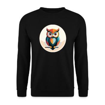 Moderne Eule – Farbige Tierillustration - Unisex Pullover - Schwarz - Vorne - Alina (178cm) & Michal (187cm)