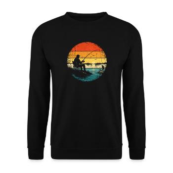 Angler - Fischer - Angel - angeln Sonnenuntergang - Unisex Pullover - Schwarz - Vorne - Alina (178cm) & Michal (187cm)