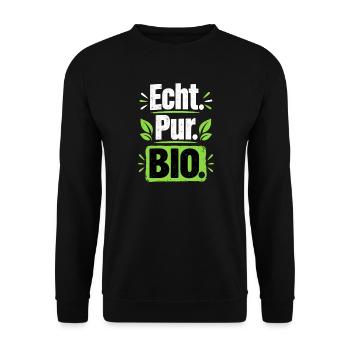 Echt Pur Bio Statement - Unisex Pullover - Schwarz - Vorne - Alina (178cm) & Michal (187cm)