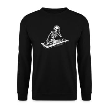 DJ Skeleton in Kopfhörern - Unisex Pullover - Schwarz - Vorne - Alina (178cm) & Michal (187cm)