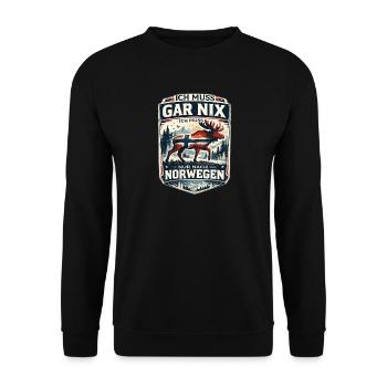 Norwegen Elch Badge Motiv - Unisex Pullover - Schwarz - Vorne - Alina (178cm) & Michal (187cm)