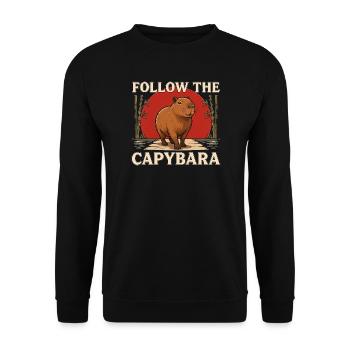 Folge der Capybara – Vintage-Tierdesign - Unisex Pullover - Schwarz - Vorne - Alina (178cm) & Michal (187cm)