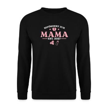 Befördert zur Mama 2027 Schwangerschaft verkünden - Unisex Pullover - Schwarz - Vorne - Alina (178cm) & Michal (187cm)