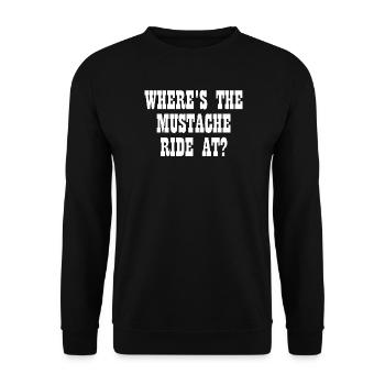 Wo findet die Schnurrbartfahrt statt? Damen-Schnur - Unisex Pullover - Schwarz - Vorne - Alina (178cm) & Michal (187cm)
