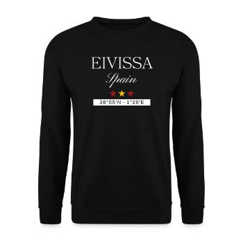 Eivissa Spanien Souvenir – Reise minimalistisch - Unisex Pullover - Schwarz - Vorne - Alina (178cm) & Michal (187cm)