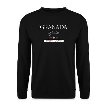 Granada Spanien Souvenir – Reise minimalistisch - Unisex Pullover - Schwarz - Vorne - Alina (178cm) & Michal (187cm)
