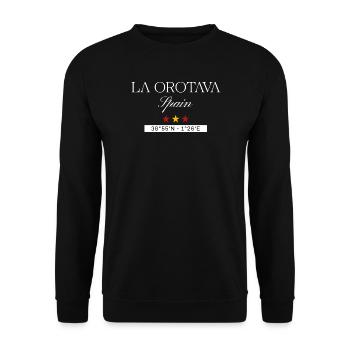La Orotava Spanien Souvenir – Reise minimalistisch - Unisex Pullover - Schwarz - Vorne - Alina (178cm) & Michal (187cm)