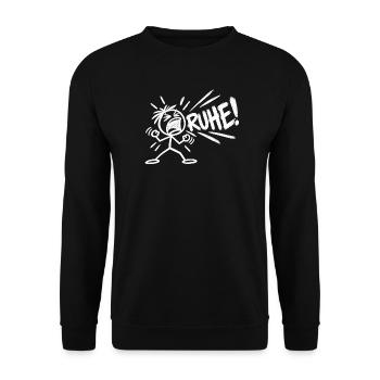 RUHE! – Lustiges Strichmännchen - Unisex Pullover - Schwarz - Vorne - Alina (178cm) & Michal (187cm)