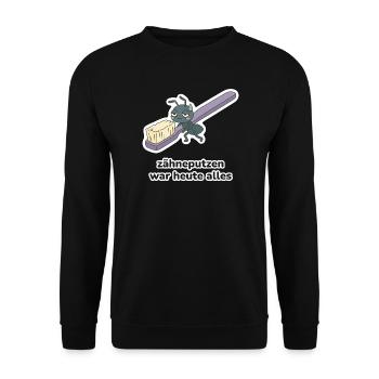 zähneputzen war heute alles – Ameise Meme - Unisex Pullover - Schwarz - Vorne - Alina (178cm) & Michal (187cm)