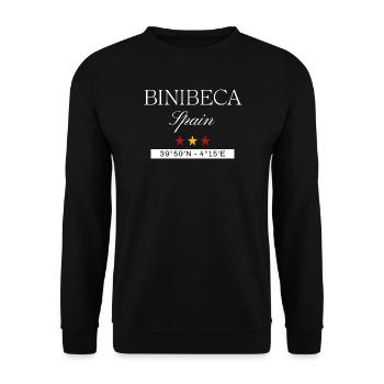 Binibeca Spanien Souvenir – Reise minimalistisch - Unisex Pullover - Schwarz - Vorne - Alina (178cm) & Michal (187cm)