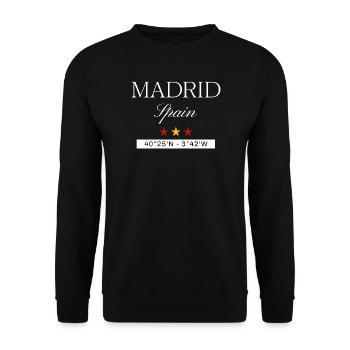 Madrid Spanien Souvenir – Reise minimalistisch - Unisex Pullover - Schwarz - Vorne - Alina (178cm) & Michal (187cm)