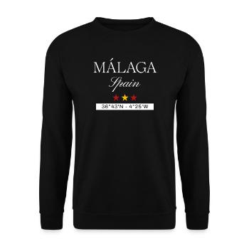 Málaga Spanien Souvenir – Reise minimalistisch - Unisex Pullover - Schwarz - Vorne - Alina (178cm) & Michal (187cm)