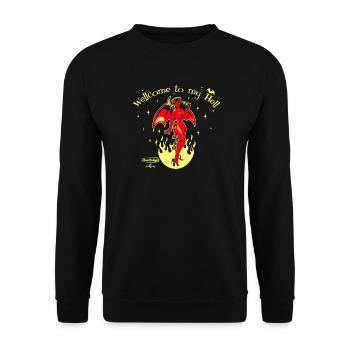 Willkommen in meiner Hölle – Devil Pin-Up - Unisex Pullover - Schwarz - Vorne - Alina (178cm) & Michal (187cm)