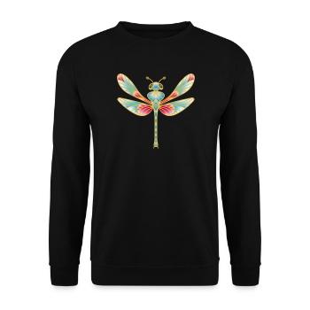 Magische Libelle im Buntglas-Stil - Unisex Pullover - Schwarz - Vorne - Alina (178cm) & Michal (187cm)