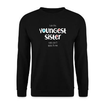 jüngste Schwester - Unisex Pullover - Schwarz - Vorne - Alina (178cm) & Michal (187cm)