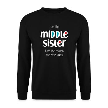 Mittlere Schwester - Unisex Pullover - Schwarz - Vorne - Alina (178cm) & Michal (187cm)