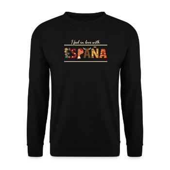 I Feel In Love With España Spanien Urlaub Spruch - Unisex Pullover - Schwarz - Vorne - Alina (178cm) & Michal (187cm)