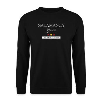 Salamanca Spanien Souvenir – Reise minimalistisch - Unisex Pullover - Schwarz - Vorne - Alina (178cm) & Michal (187cm)