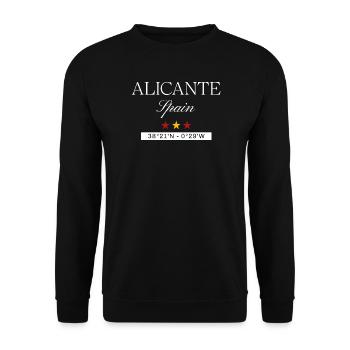 Alicante Spanien Souvenir – Reise minimalistisch - Unisex Pullover - Schwarz - Vorne - Alina (178cm) & Michal (187cm)