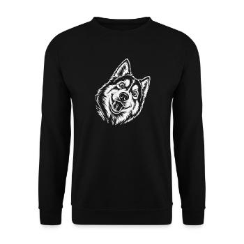 Husky Kopfzeichnung - Unisex Pullover - Schwarz - Vorne - Alina (178cm) & Michal (187cm)