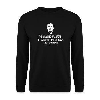 Wittgenstein-Zitat zur Wortbedeutung im Sprachgebrauch - Unisex Pullover - Schwarz - Vorne - Alina (178cm) & Michal (187cm)