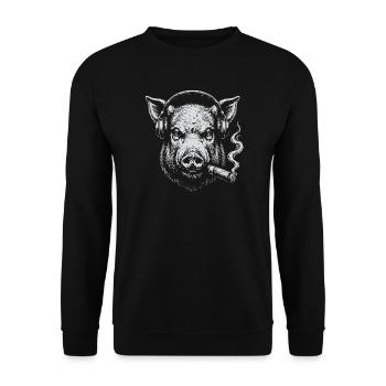 Pig DJ with Smoke - Unisex Pullover - Schwarz - Vorne - Alina (178cm) & Michal (187cm)