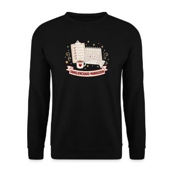 Familienchaos-Managerin Lustiger Mama Spruch - Unisex Pullover - Schwarz - Vorne - Alina (178cm) & Michal (187cm)