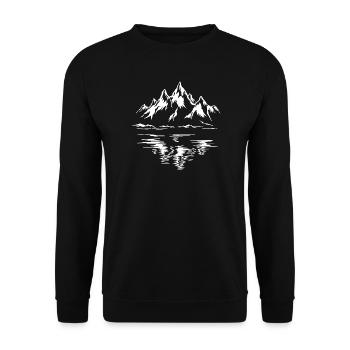Berge Bergsee Spiegelung Natur Outdoor Motiv - Unisex Pullover - Schwarz - Vorne - Alina (178cm) & Michal (187cm)