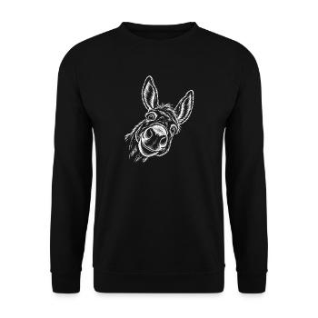 Esel-Porträt im Linienstil - Unisex Pullover - Schwarz - Vorne - Alina (178cm) & Michal (187cm)