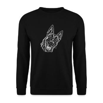 Linienkunst Hundekopf Malinois - Unisex Pullover - Schwarz - Vorne - Alina (178cm) & Michal (187cm)