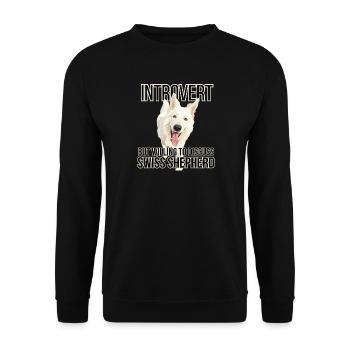 Introvertierter und Gespräche mit dem Schweizer Schäferhund - Unisex Pullover - Schwarz - Vorne - Alina (178cm) & Michal (187cm)