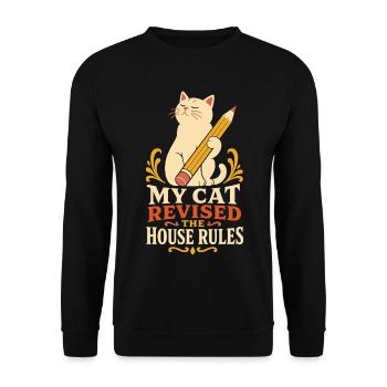 Katze – My Cat Revised the House Rules - Unisex Pullover - Schwarz - Vorne - Alina (178cm) & Michal (187cm)