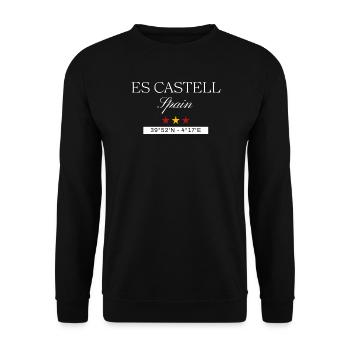 Es Castell Spanien Souvenir – Reise minimalistisch - Unisex Pullover - Schwarz - Vorne - Alina (178cm) & Michal (187cm)