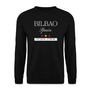 Bilbao Spanien Souvenir – Reise minimalistisch - Unisex Pullover - Schwarz - Vorne - Alina (178cm) & Michal (187cm)